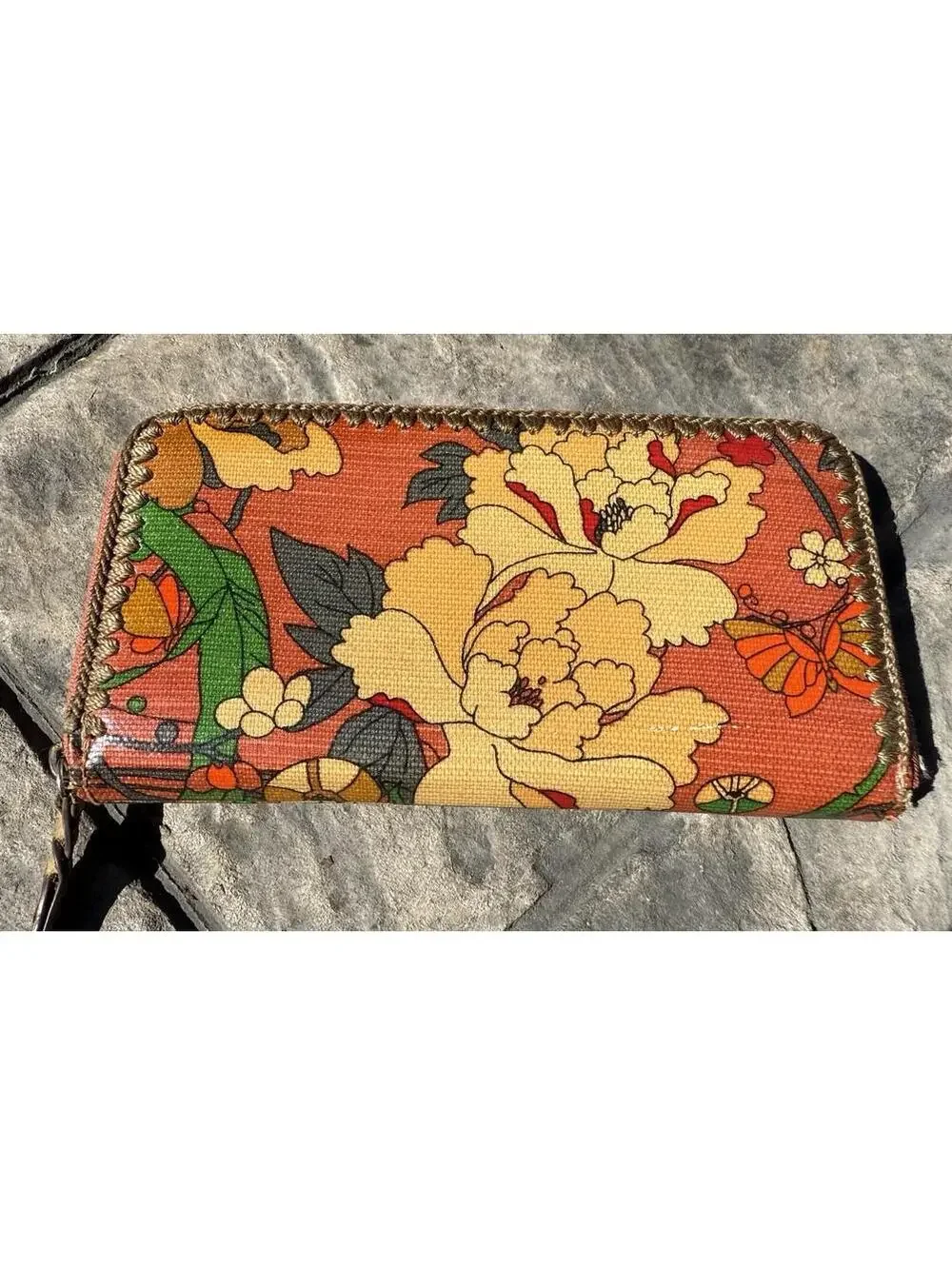 Sakroots Artist Colorful Zip Around Wallet Polyester Boho 8x4 Orange Floral CUTE